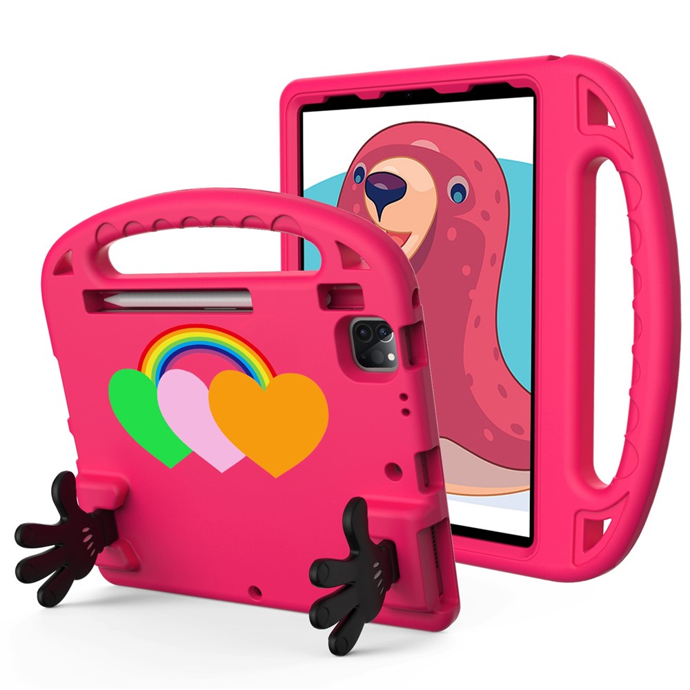 For iPad Air (2020)  /  iPad Pro 11 (2018) / (2020) / (2021) / (2022) EVA Shockproof Case Love Heart Pattern Palm Shape Anti-Drop Tablet Kickstand Case with Grip Handle - Rose