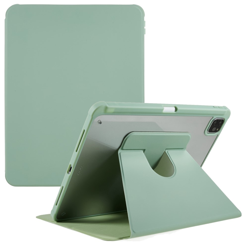 For iPad Pro 11 (2018) / (2020) / (2021) / (2022) Shockproof Tablet Case PU Leather + TPU + Acrylic Anti-Fall Protective Cover with Rotary Kickstand - Matcha Green