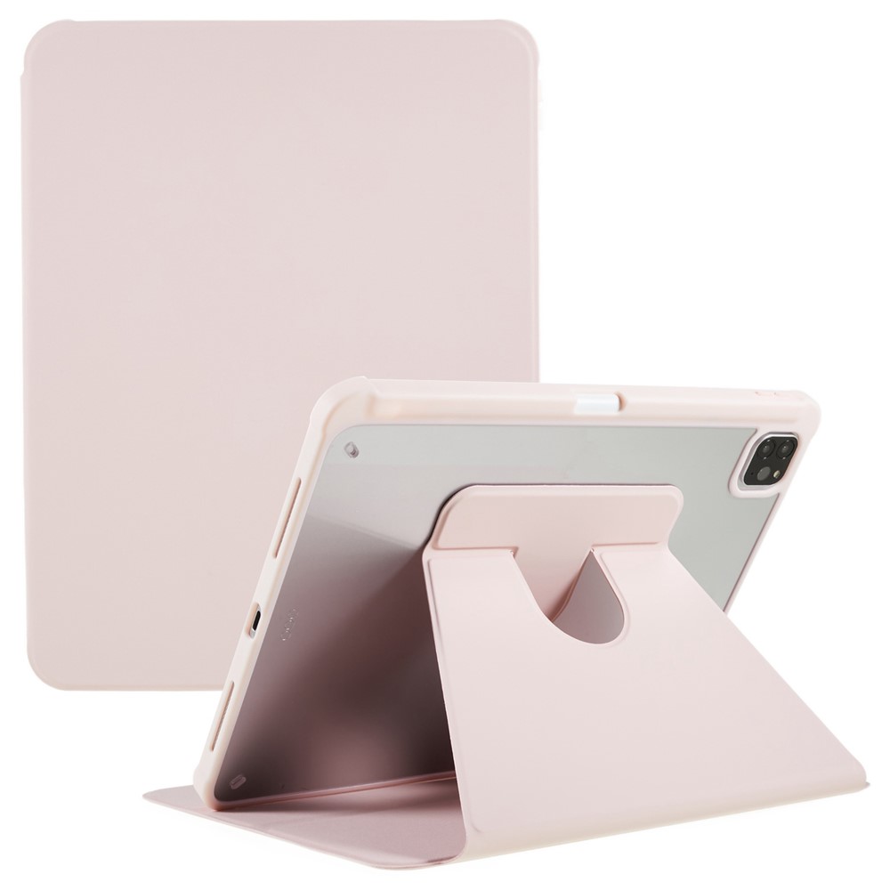 For iPad Pro 12.9 (2018) / (2020) / (2021) / (2022) Anti-Drop Tablet Case with Rotary Kickstand PU Leather + TPU + Acrylic Protective Cover - Pink