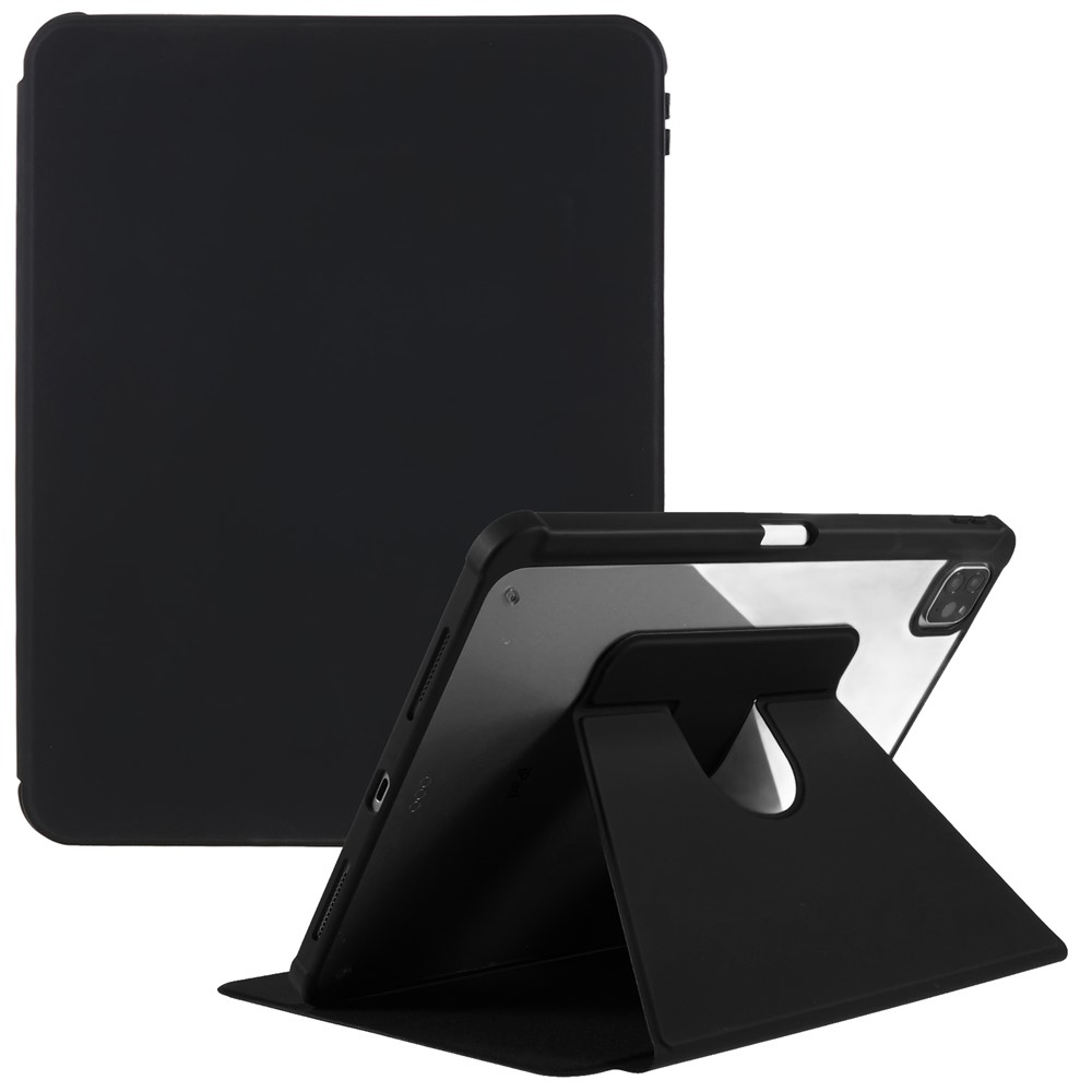 For iPad Pro 12.9 (2018) / (2020) / (2021) / (2022) Anti-Drop Tablet Case with Rotary Kickstand PU Leather + TPU + Acrylic Protective Cover - Black