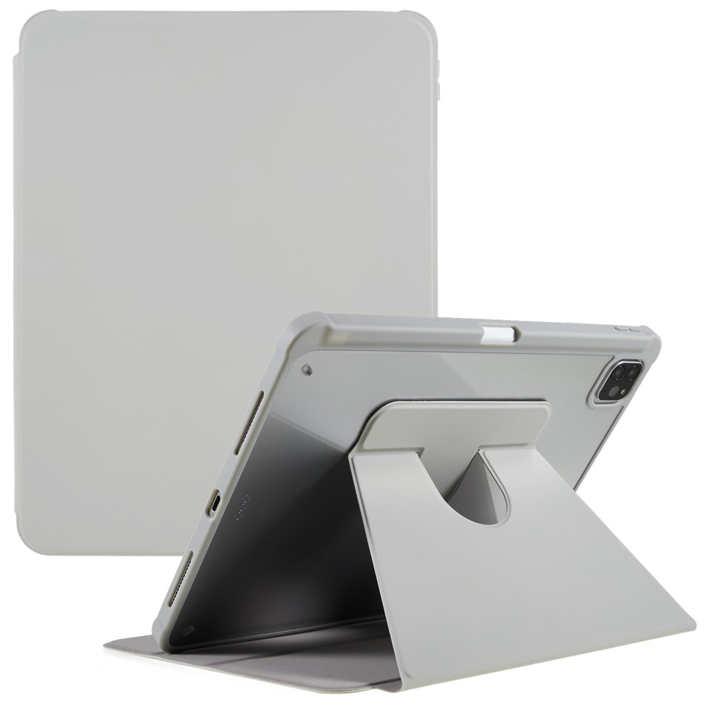 For iPad Pro 12.9 (2018) / (2020) / (2021) / (2022) Anti-Drop Tablet Case with Rotary Kickstand PU Leather + TPU + Acrylic Protective Cover - Grey