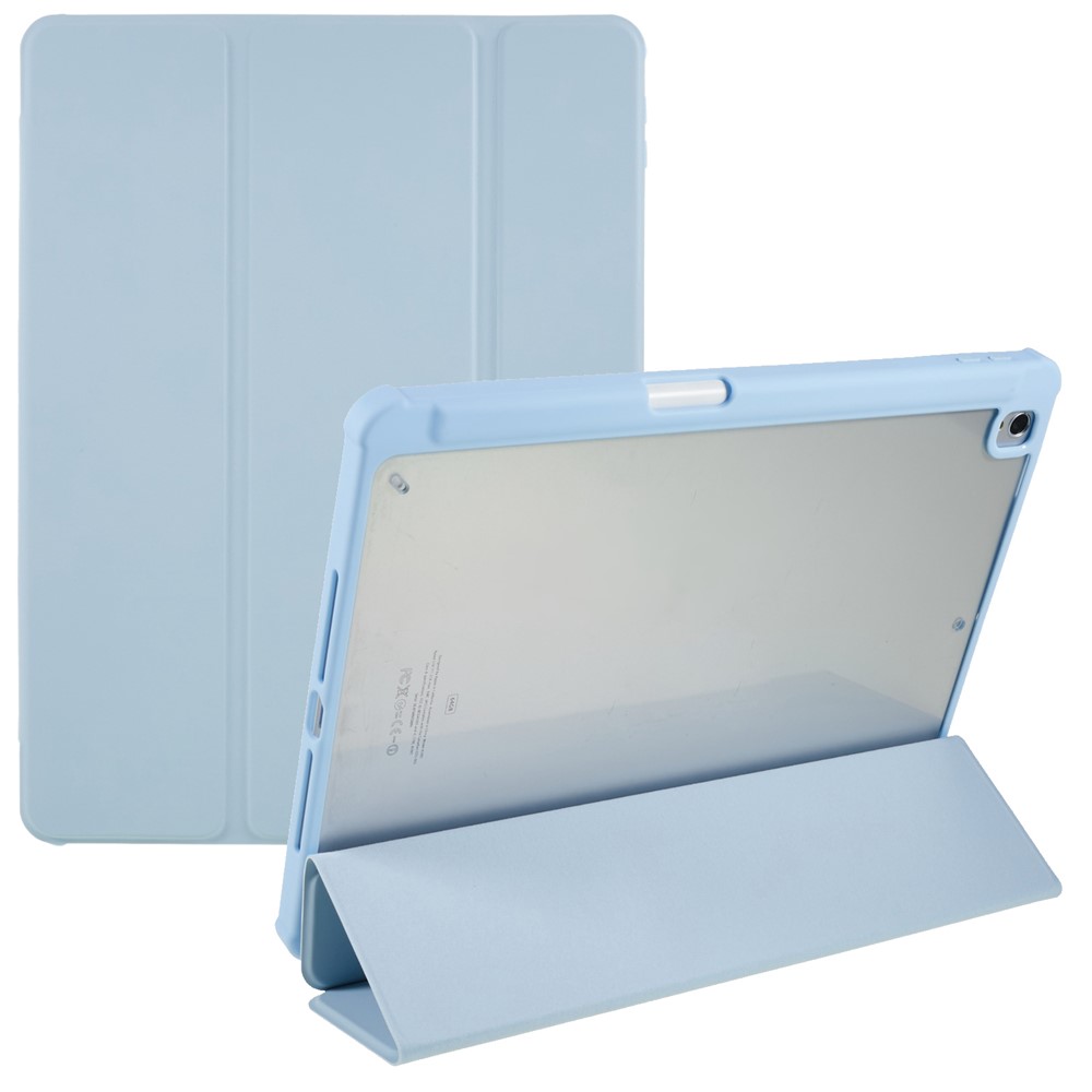 For iPad 10.2 (2021) / (2019) / (2020) Shockproof Case PU Leather + TPU + Acrylic Tablet Case Tri-fold Stand Protective Cover - Baby Blue