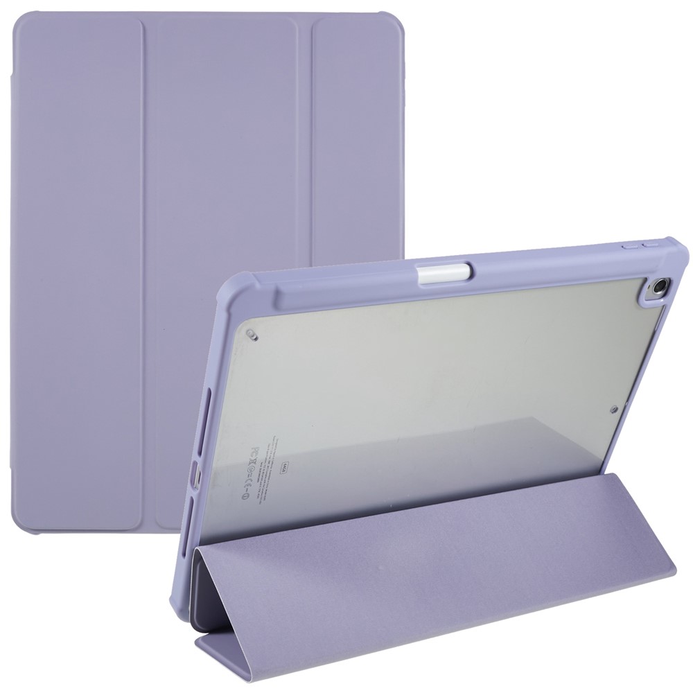 For iPad 10.2 (2021) / (2019) / (2020) Shockproof Case PU Leather + TPU + Acrylic Tablet Case Tri-fold Stand Protective Cover - Purple
