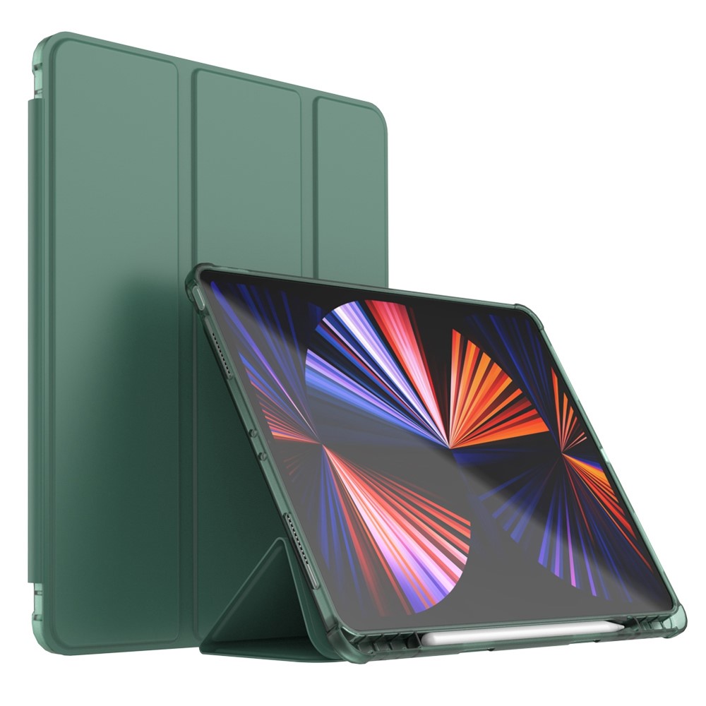 For iPad Pro 12.9 (2020) / (2021) / (2022) PU Leather Trifold Stand Cover Auto Sleep / Wake Smart Tablet Case with Pencil Holder - Green
