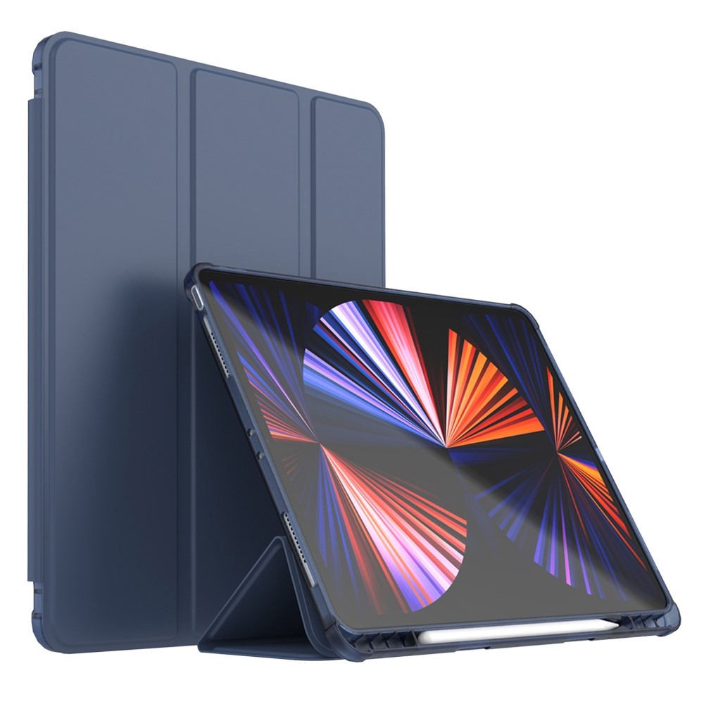 For iPad Pro 11 (2020) / (2021) / (2022) PU Leather Soft TPU Shell Trifold Stand Cover Magnetic Flip Auto Sleep / Wake Tablet Case with Pencil Holder - Dark Blue
