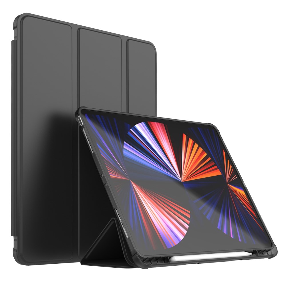 For iPad Pro 11 (2020) / (2021) / (2022) PU Leather Soft TPU Shell Trifold Stand Cover Magnetic Flip Auto Sleep / Wake Tablet Case with Pencil Holder - Black