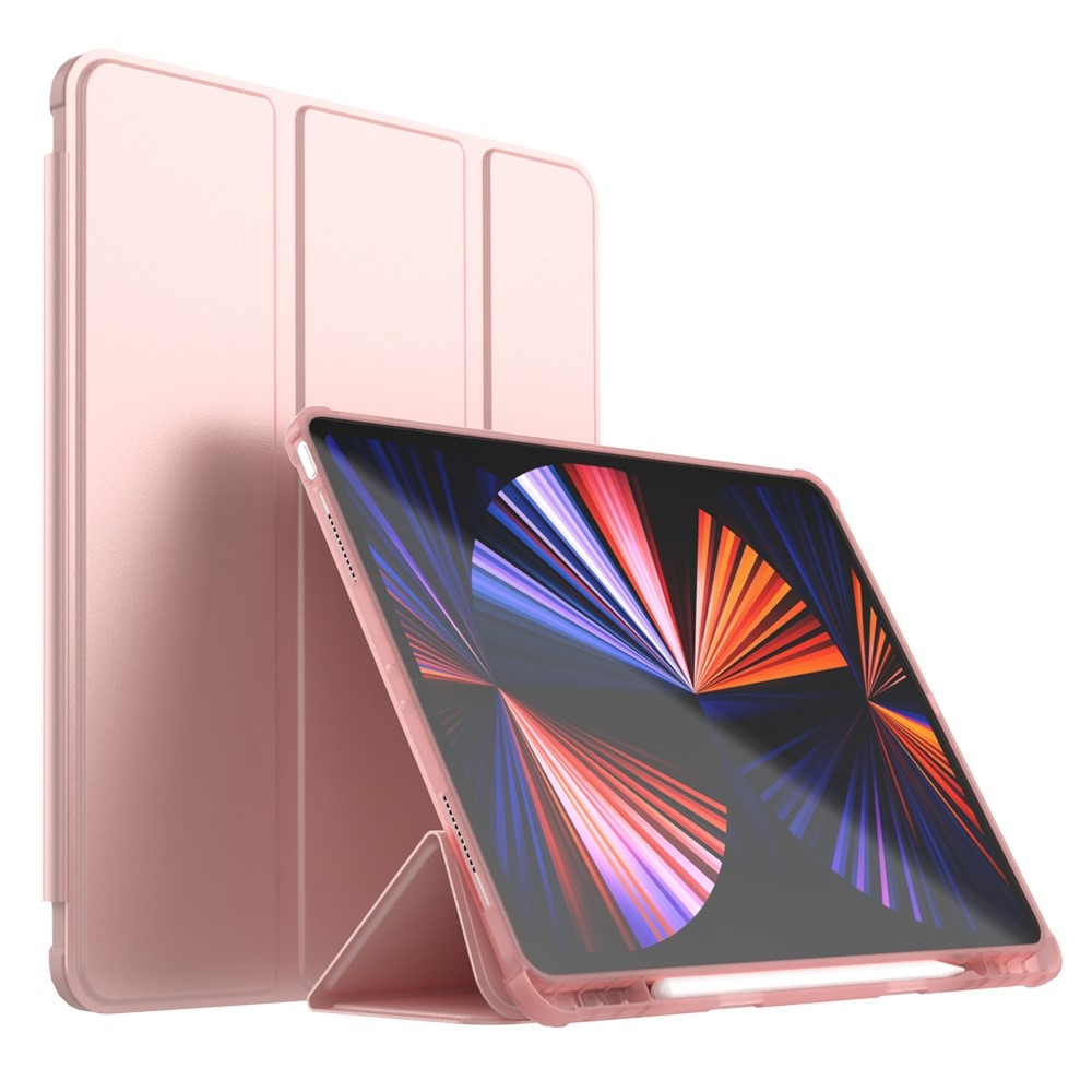 For iPad Pro 11 (2020) / (2021) / (2022) PU Leather Soft TPU Shell Trifold Stand Cover Magnetic Flip Auto Sleep / Wake Tablet Case with Pencil Holder - Pink