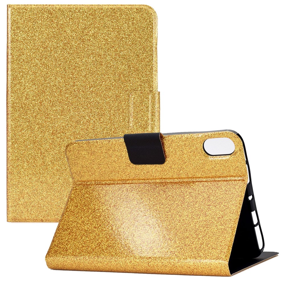 For iPad 10.9 (2022) / iPad 10th Gen Glittery Sparkly Folio Tablet Case PU Leather Magnetic Clasp Protective Cover with Stand Card Holder - Gold-1