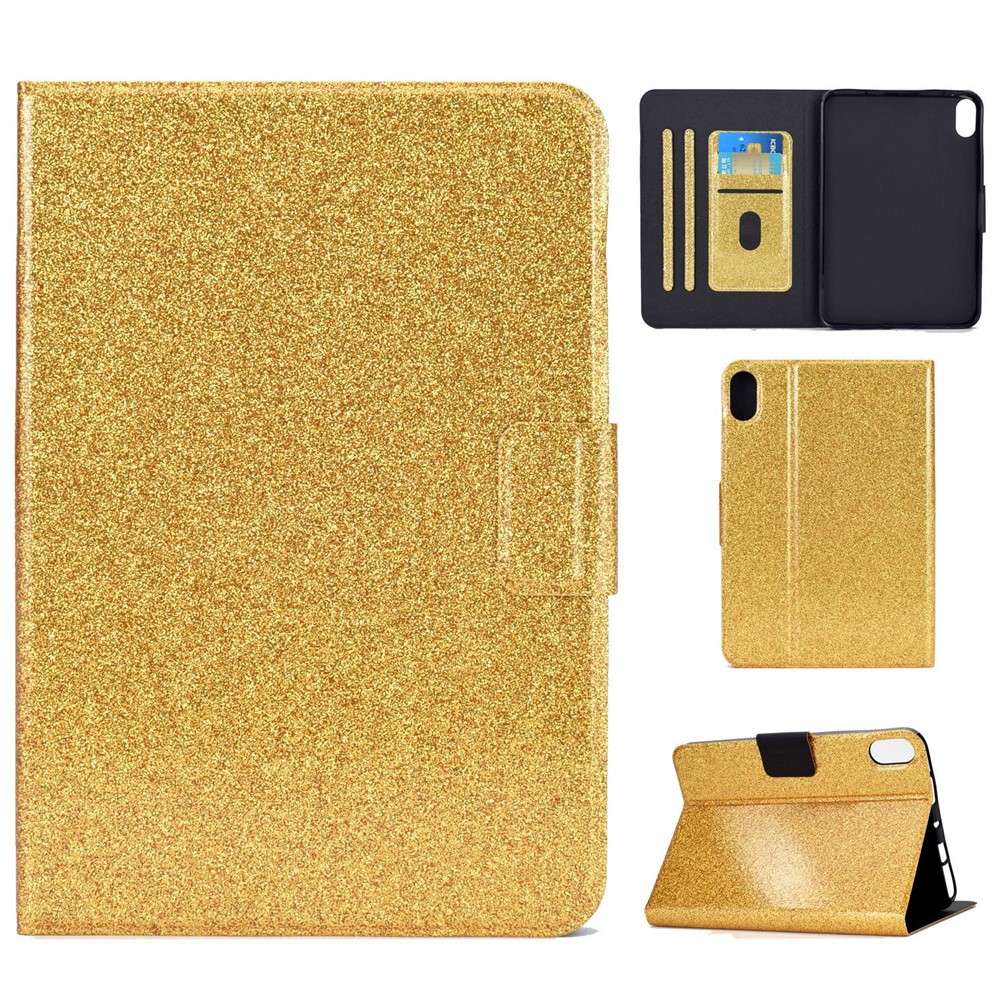 For iPad 10.9 (2022) / iPad 10th Gen Glittery Sparkly Folio Tablet Case PU Leather Magnetic Clasp Protective Cover with Stand Card Holder - Gold-11