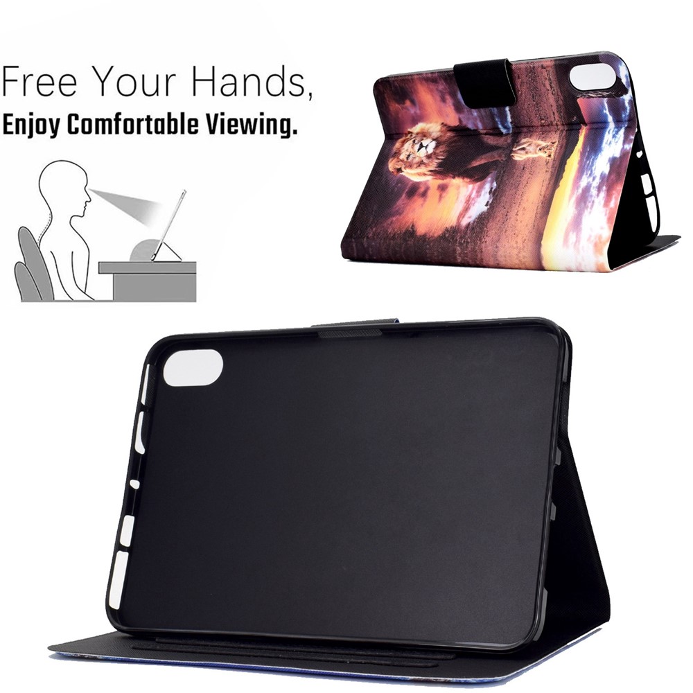 For iPad 10.9 (2022) / iPad 10th Gen Pattern Printing Tablet Case PU Leather Stand Shockproof Auto Wake / Sleep Smart Cover with Card Holder - Lion / Leopard-3