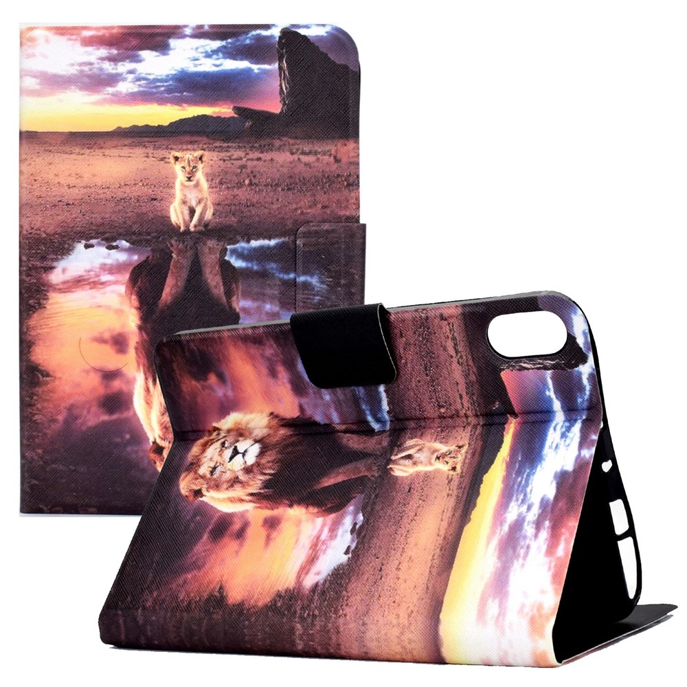 For iPad 10.9 (2022) / iPad 10th Gen Pattern Printing Tablet Case PU Leather Stand Shockproof Auto Wake / Sleep Smart Cover with Card Holder - Lion / Leopard-4