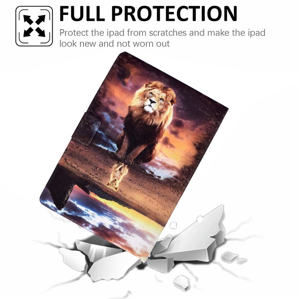 For iPad 10.9 (2022) / iPad 10th Gen Pattern Printing Tablet Case PU Leather Stand Shockproof Auto Wake / Sleep Smart Cover with Card Holder - Lion / Leopard-8