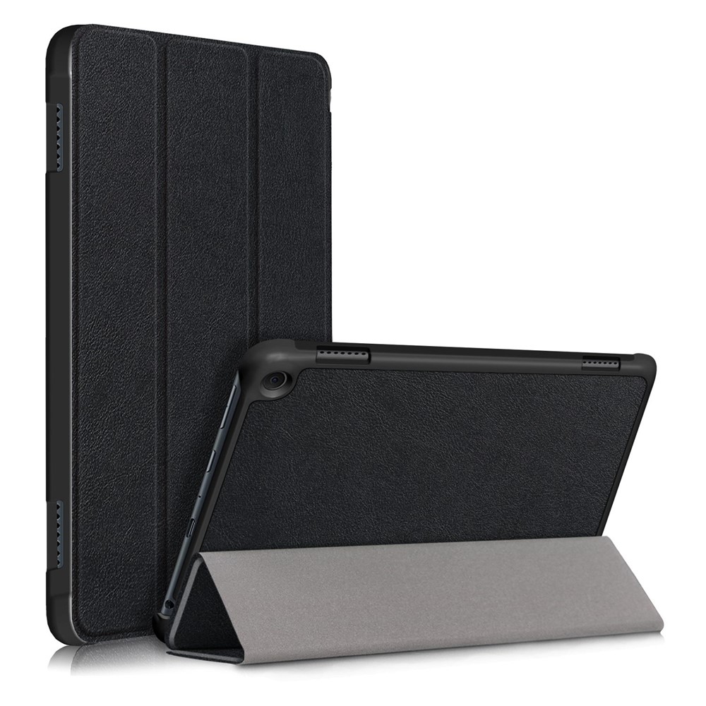 For Amazon Fire HD 8 (2020) / HD 8 Plus (2022) PU Leather Shockproof Tablet Case Tri-fold Stand Auto Wake / Sleep Smart Cover - Black-1