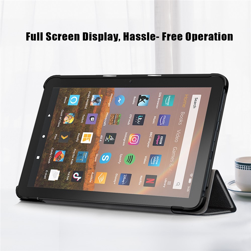 For Amazon Fire HD 8 (2020) / HD 8 Plus (2022) PU Leather Shockproof Tablet Case Tri-fold Stand Auto Wake / Sleep Smart Cover - Black-2