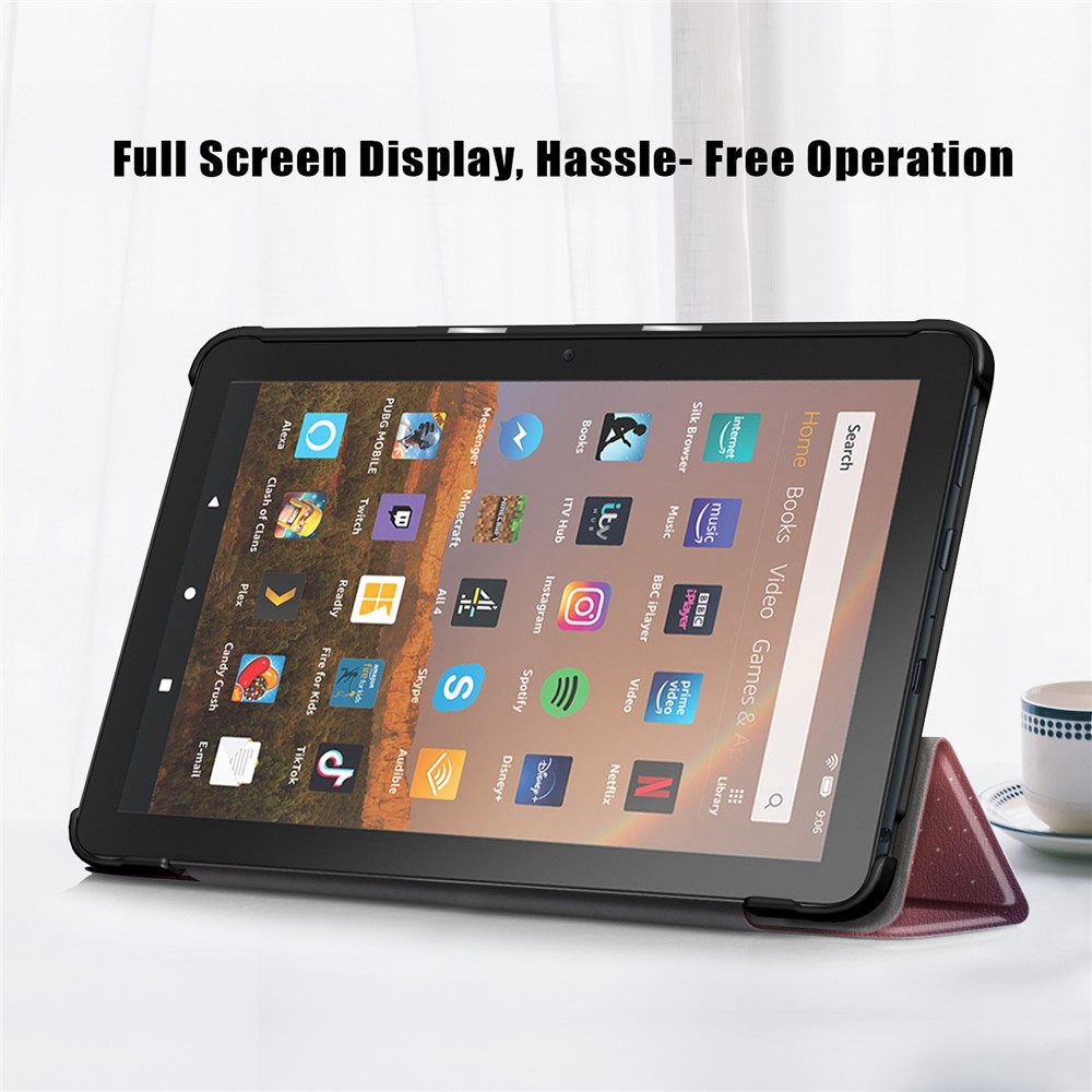 For Amazon Fire HD 8 (2020) / HD 8 Plus (2022) PU Leather Trifold Stand Cover Full Protection Pattern Printing Smart Tablet Case with Auto Wake / Sleep - Nightfall-2