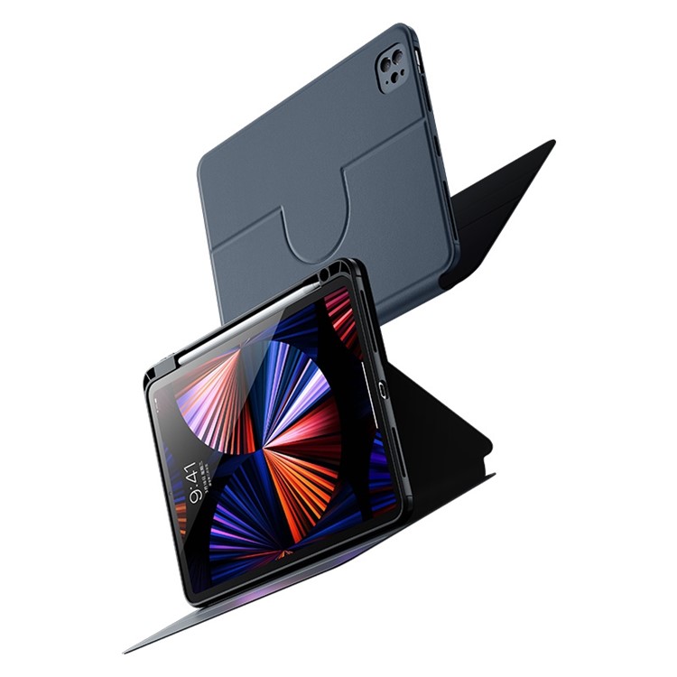 BENKS For iPad Pro 12.9 (2020) / (2021) / (2022) Magnetic Detachable Shockproof Case PU Leather PC TPU Cover Auto Wake / Sleep Tablet Case with Stand - Blue-1
