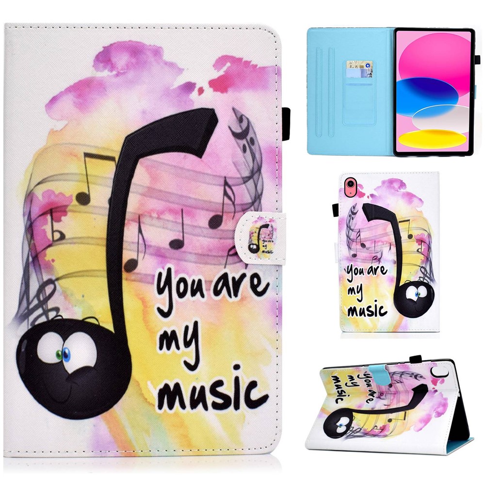 For iPad (2025) / 10.9 (2022) Pattern Printing Stand Folio Tablet Case Stitching Line PU Leather Card Slots Protective Cover - Music