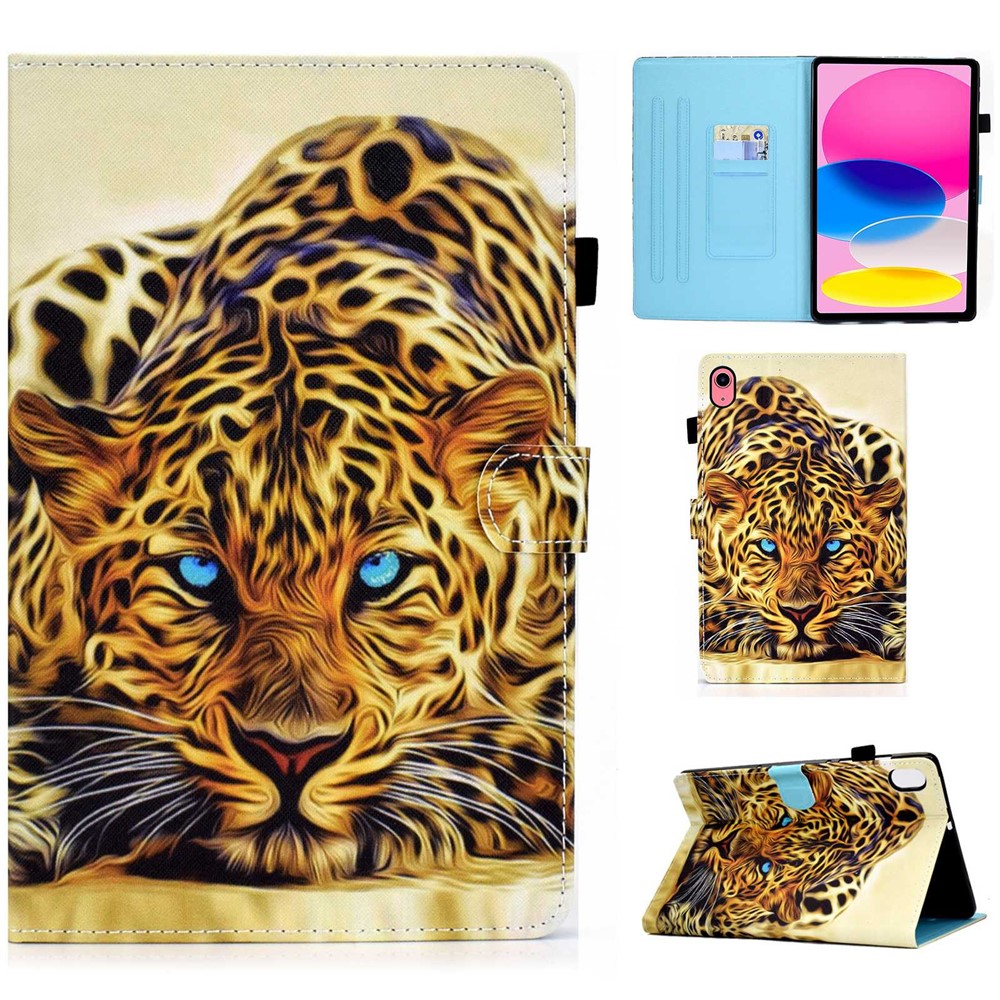 For iPad (2025) / 10.9 (2022) Pattern Printing Stand Folio Tablet Case Stitching Line PU Leather Card Slots Protective Cover - Leopard