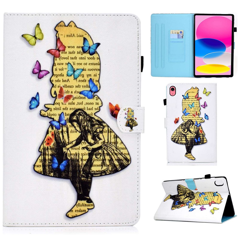 For iPad (2025) / 10.9 (2022) Pattern Printing Stand Folio Tablet Case Stitching Line PU Leather Card Slots Protective Cover - Girl