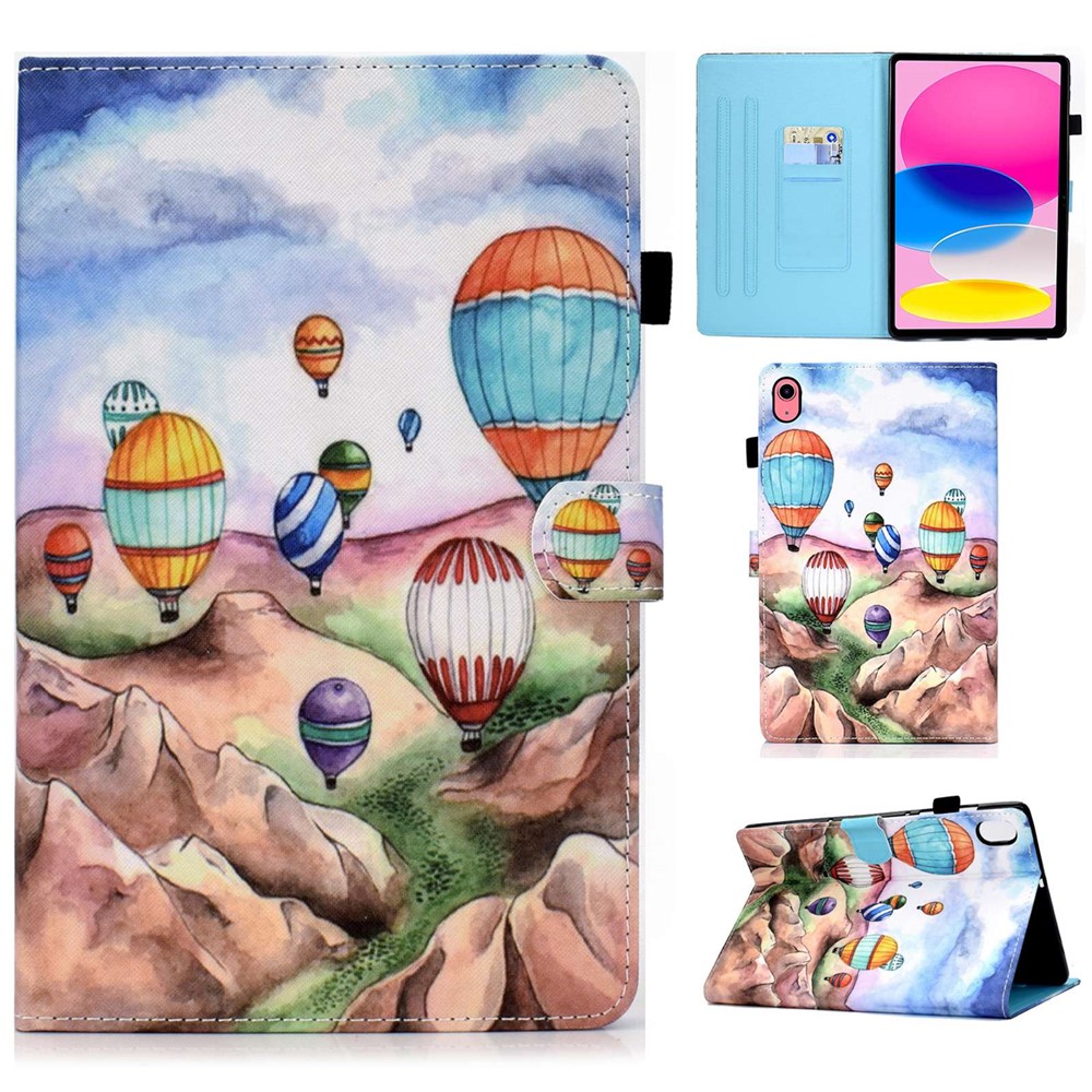 For iPad (2025) / 10.9 (2022) Pattern Printing Stand Folio Tablet Case Stitching Line PU Leather Card Slots Protective Cover - Balloons