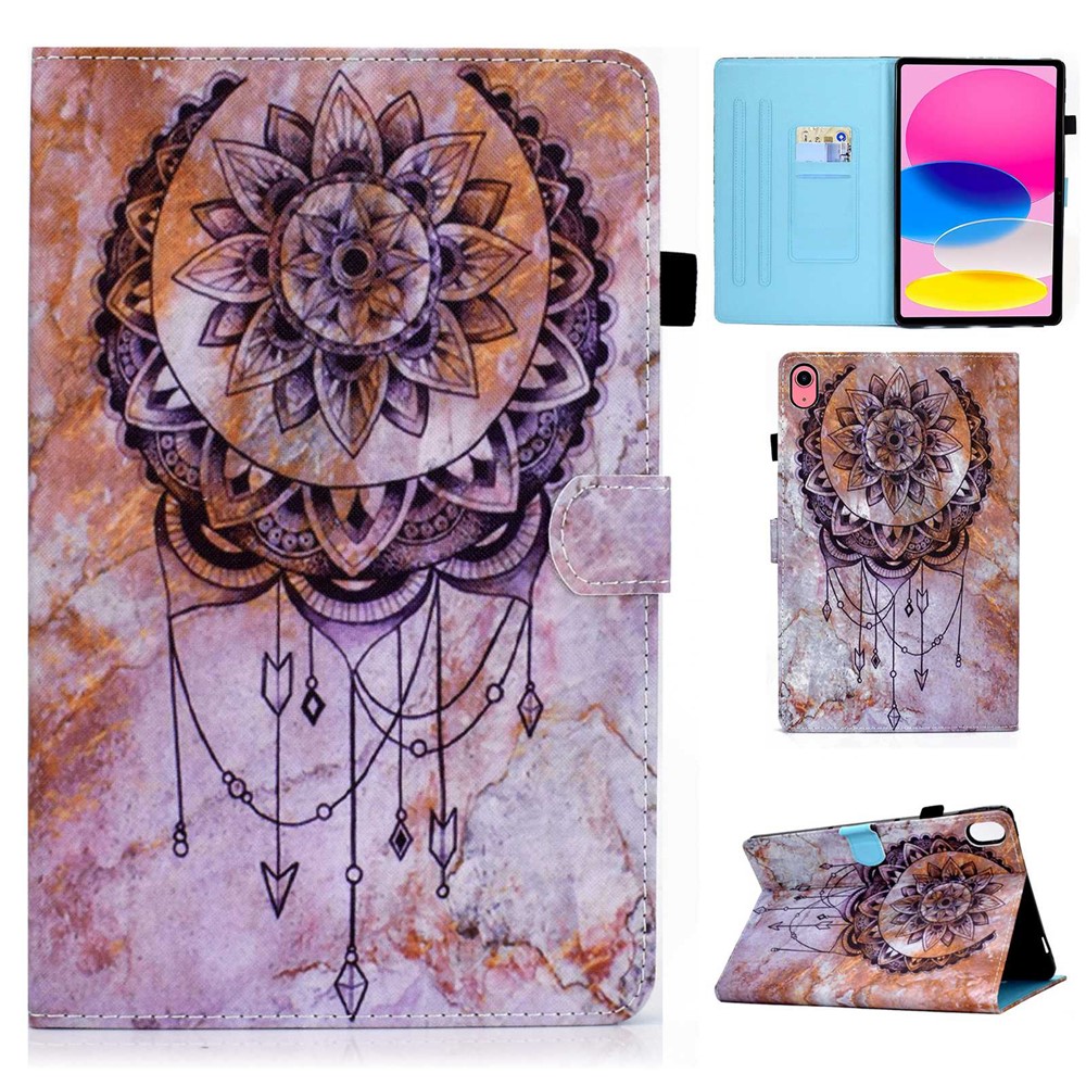 For iPad (2025) / 10.9 (2022) Pattern Printing Stand Folio Tablet Case Stitching Line PU Leather Card Slots Protective Cover - Dream Catcher