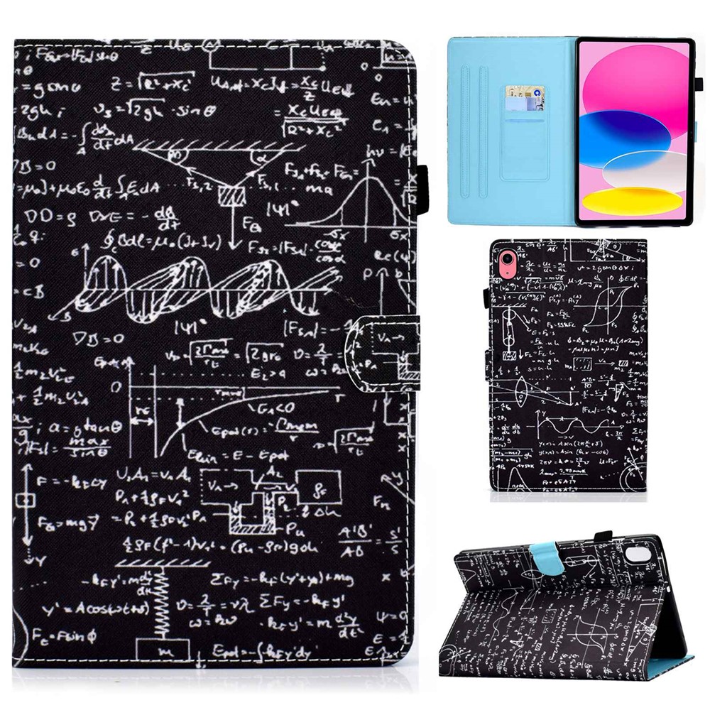 For iPad (2025) / 10.9 (2022) Case Pattern Printing Stand Stitching Line PU Leather Tablet Cover with Card Slots Holder - Equations