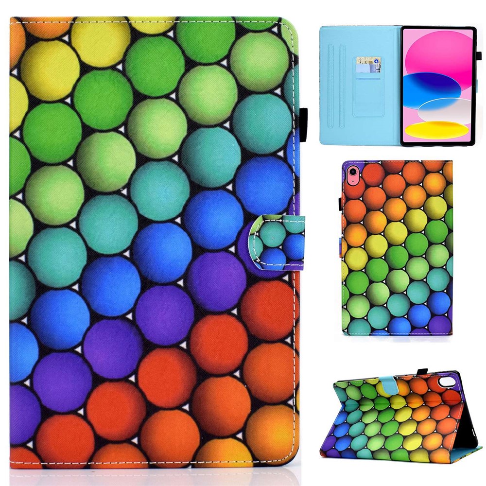 For iPad (2025) / 10.9 (2022) Case Pattern Printing Stand Stitching Line PU Leather Tablet Cover with Card Slots Holder - Colorful Circles