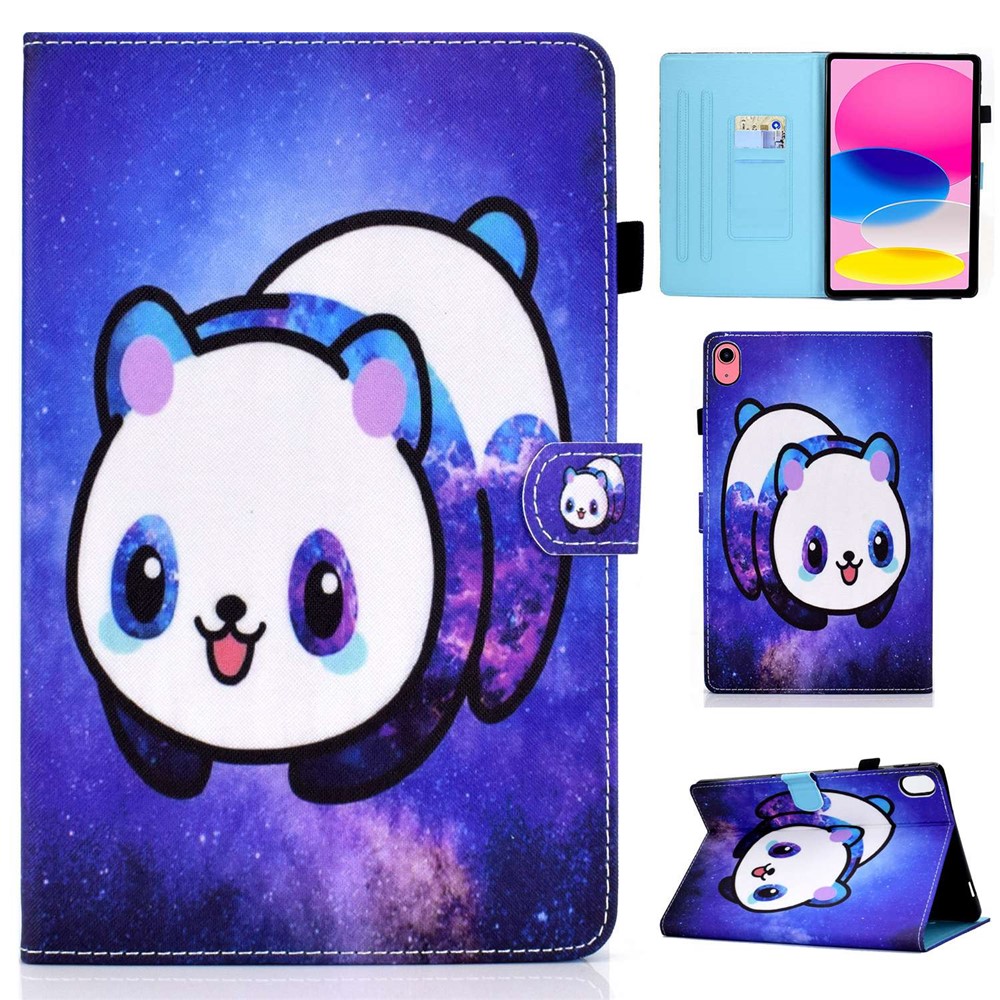 For iPad (2025) / 10.9 (2022) Case Pattern Printing Stand Stitching Line PU Leather Tablet Cover with Card Slots Holder - Panda