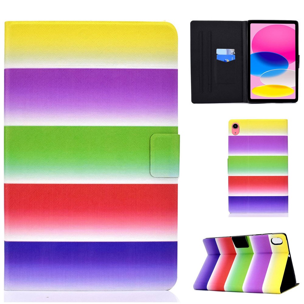 For iPad (2025) / 10.9 (2022) Pattern Printing PU Leather Folio Tablet Case Fold Stand Card Holder Magnetic Flip Cover - Rainbow