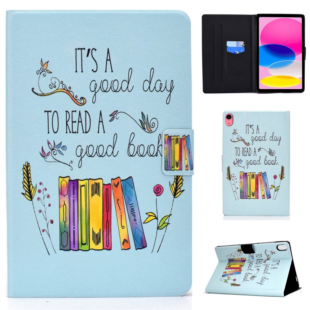 For iPad (2025) / 10.9 (2022) Pattern Printing PU Leather Folio Tablet Case Fold Stand Card Holder Magnetic Flip Cover - Colorful Books