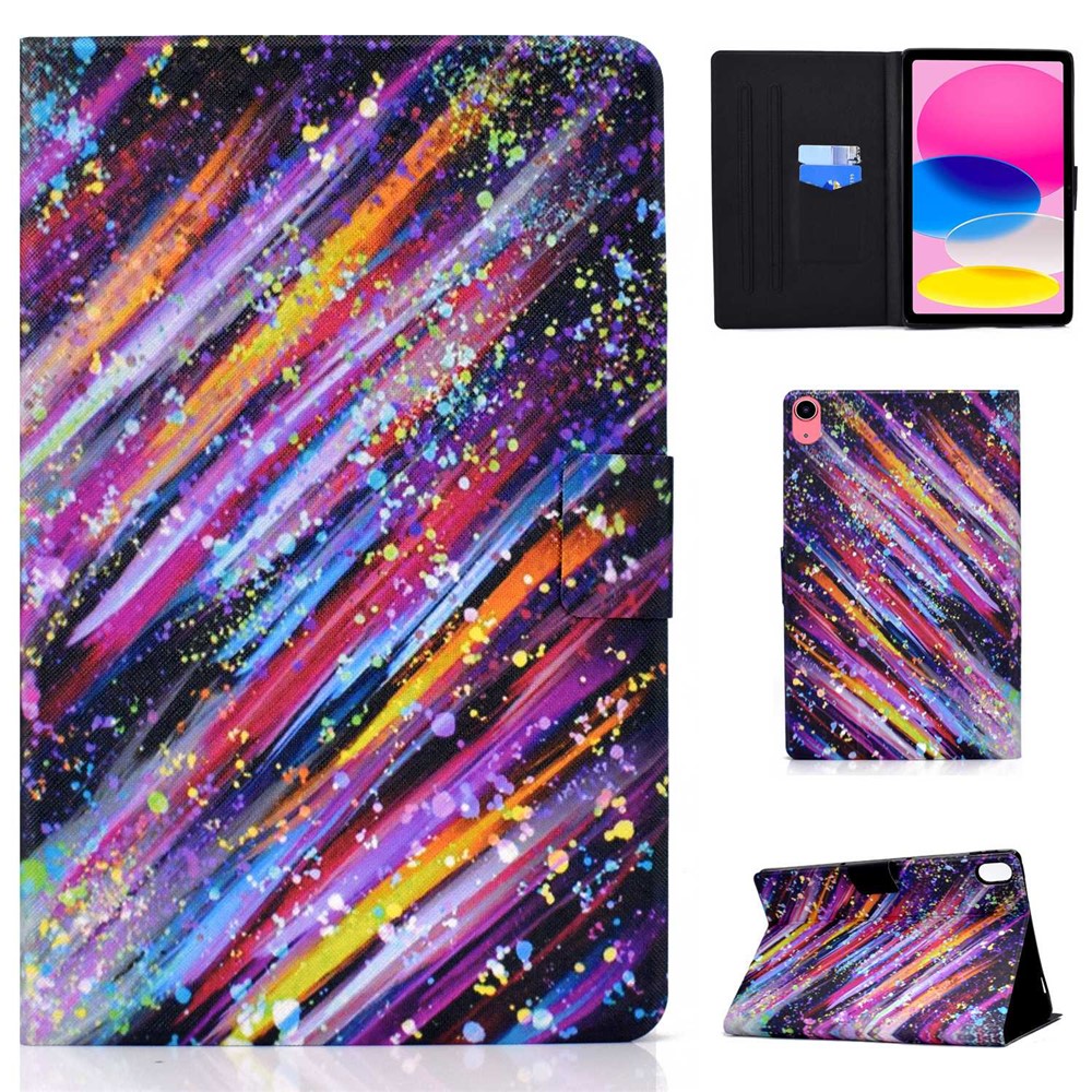 For iPad (2025) / 10.9 (2022) Pattern Printing PU Leather Folio Tablet Case Fold Stand Card Holder Magnetic Flip Cover - Meteor