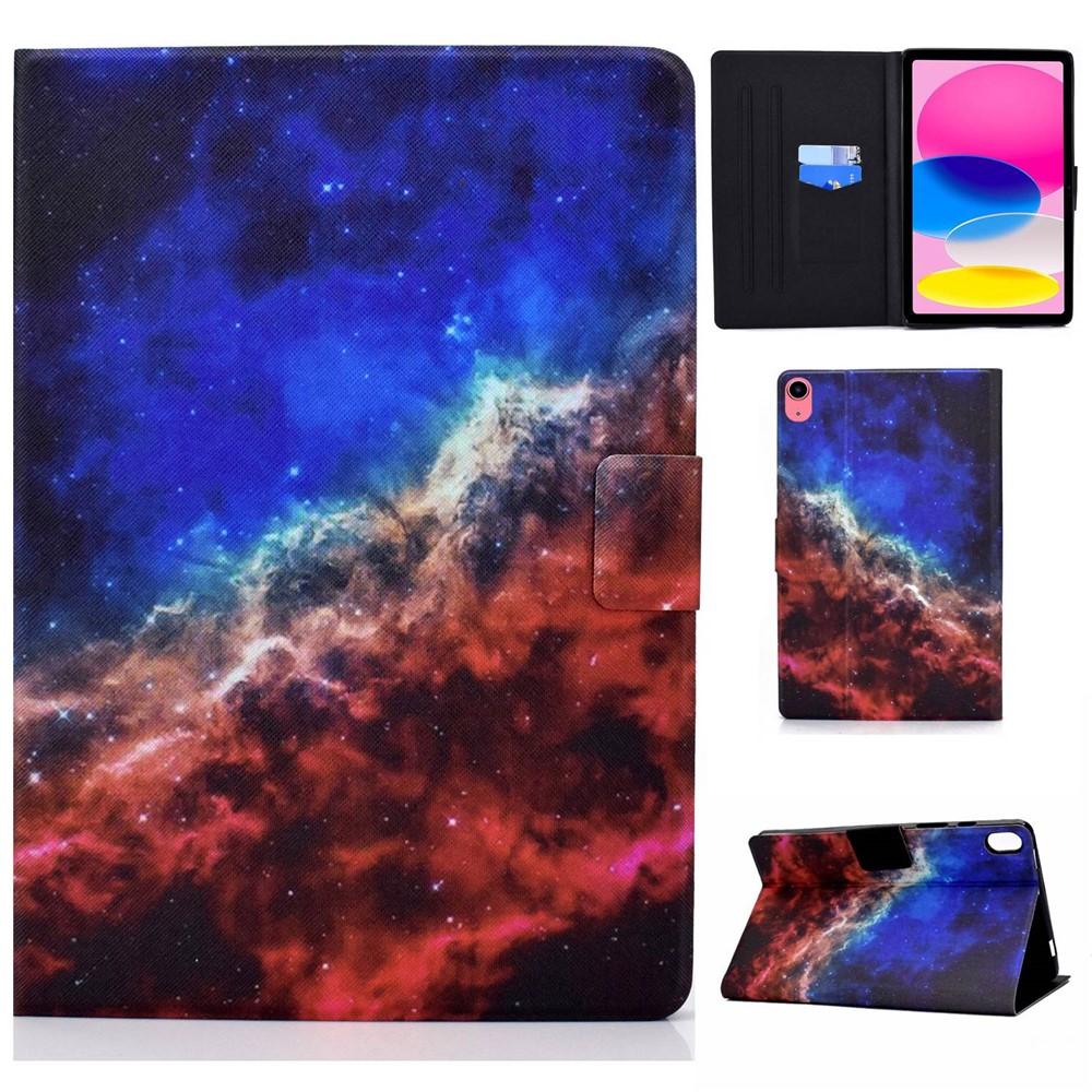 For iPad (2025) / 10.9 (2022) Pattern Printing PU Leather Folio Tablet Case Fold Stand Card Holder Magnetic Flip Cover - Starry Sky