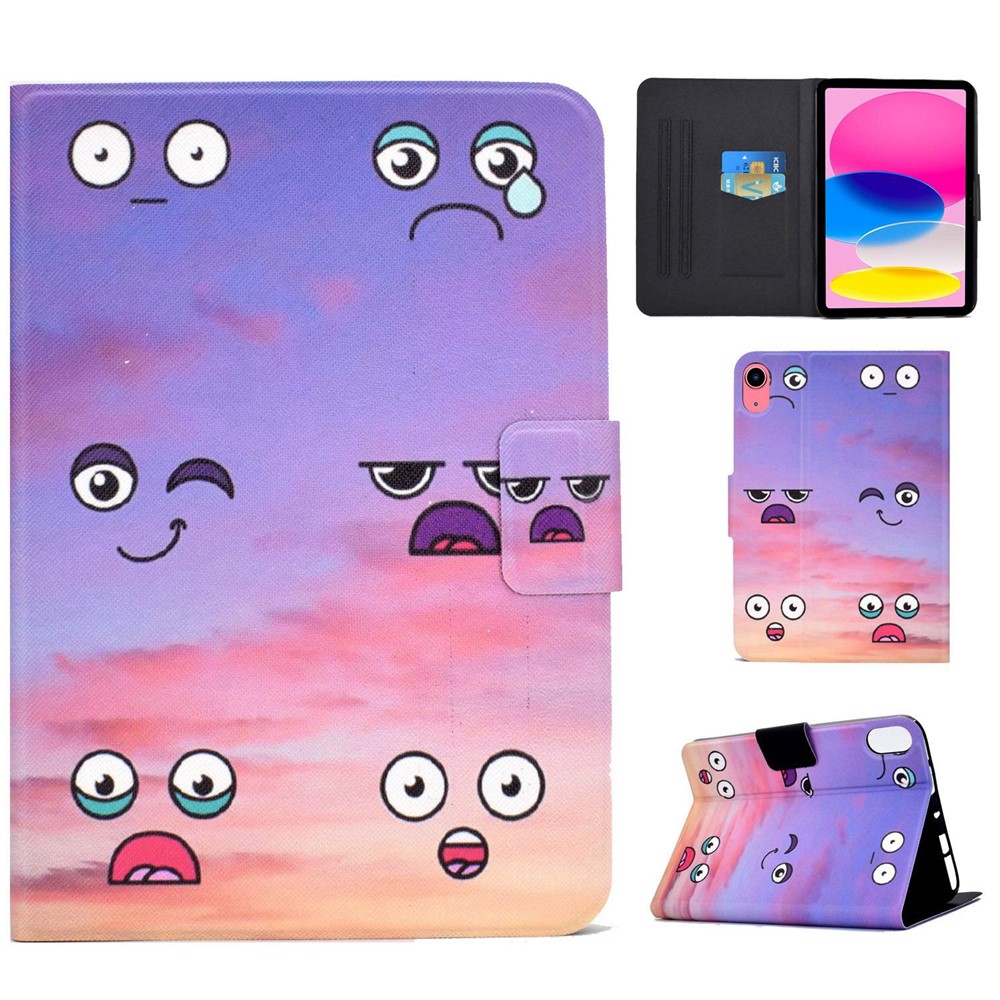 For iPad (2025) / 10.9 (2022) Pattern Printing PU Leather Tablet Case Fold Stand Magnetic Flip Cover with Card Holder - Facial Expression