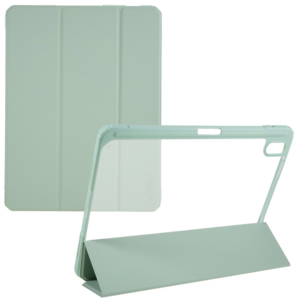 MUTURAL For iPad (2025) / 10.9 (2022) Hybrid TPU+PC Full-Body Protective Case Transparent Back Shockproof Stand Cover with Pen Slot - Mint Green