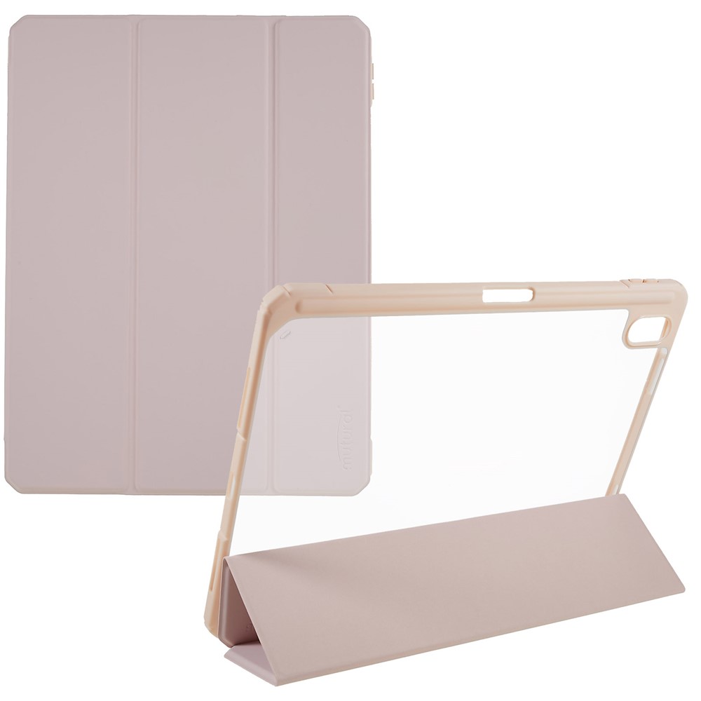MUTURAL For iPad (2025) / 10.9 (2022) Hybrid TPU+PC Full-Body Protective Case Transparent Back Shockproof Stand Cover with Pen Slot - Pink