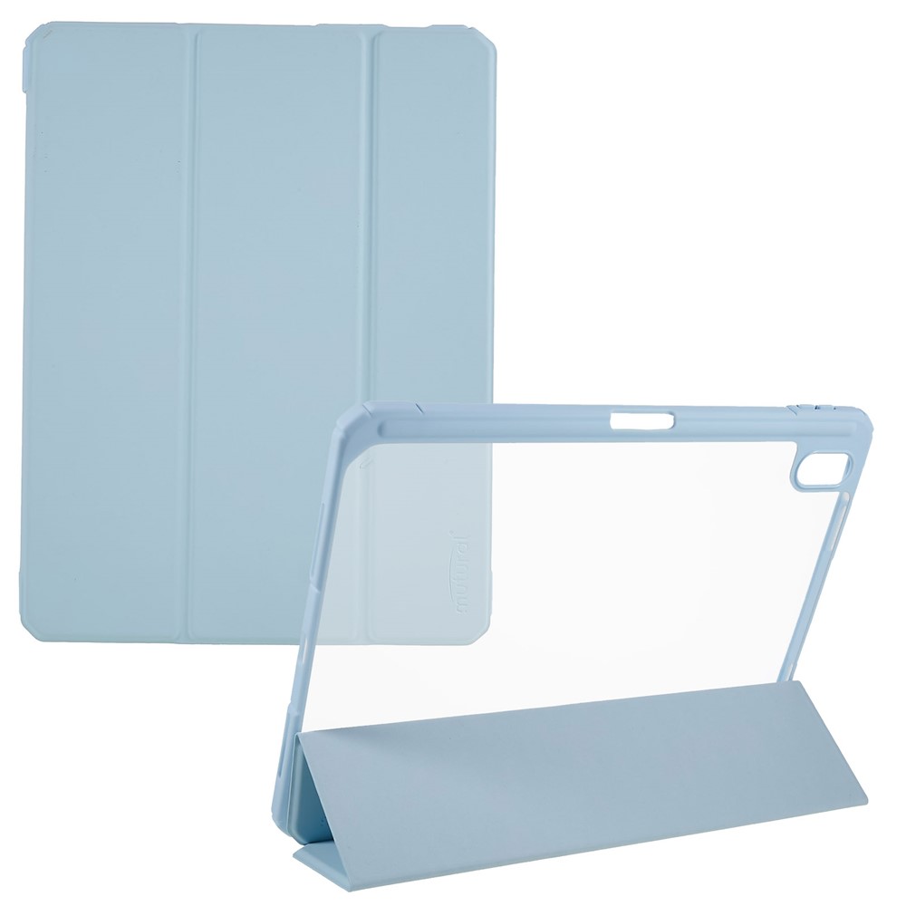 MUTURAL For iPad (2025) / 10.9 (2022) Hybrid TPU+PC Full-Body Protective Case Transparent Back Shockproof Stand Cover with Pen Slot - Sky Blue