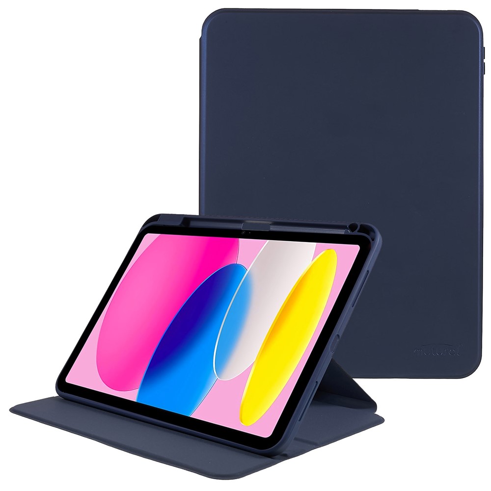 MUTURAL for iPad (2025) / 10.9 (2022) PU Leather Stand Tablet Case Clear Transparent Back Shockproof Protective Cover with Pen Holder - Navy Blue
