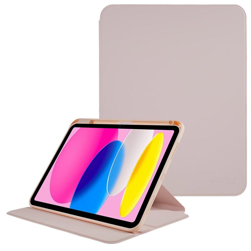 MUTURAL for iPad (2025) / 10.9 (2022) PU Leather Stand Tablet Case Clear Transparent Back Shockproof Protective Cover with Pen Holder - Pink
