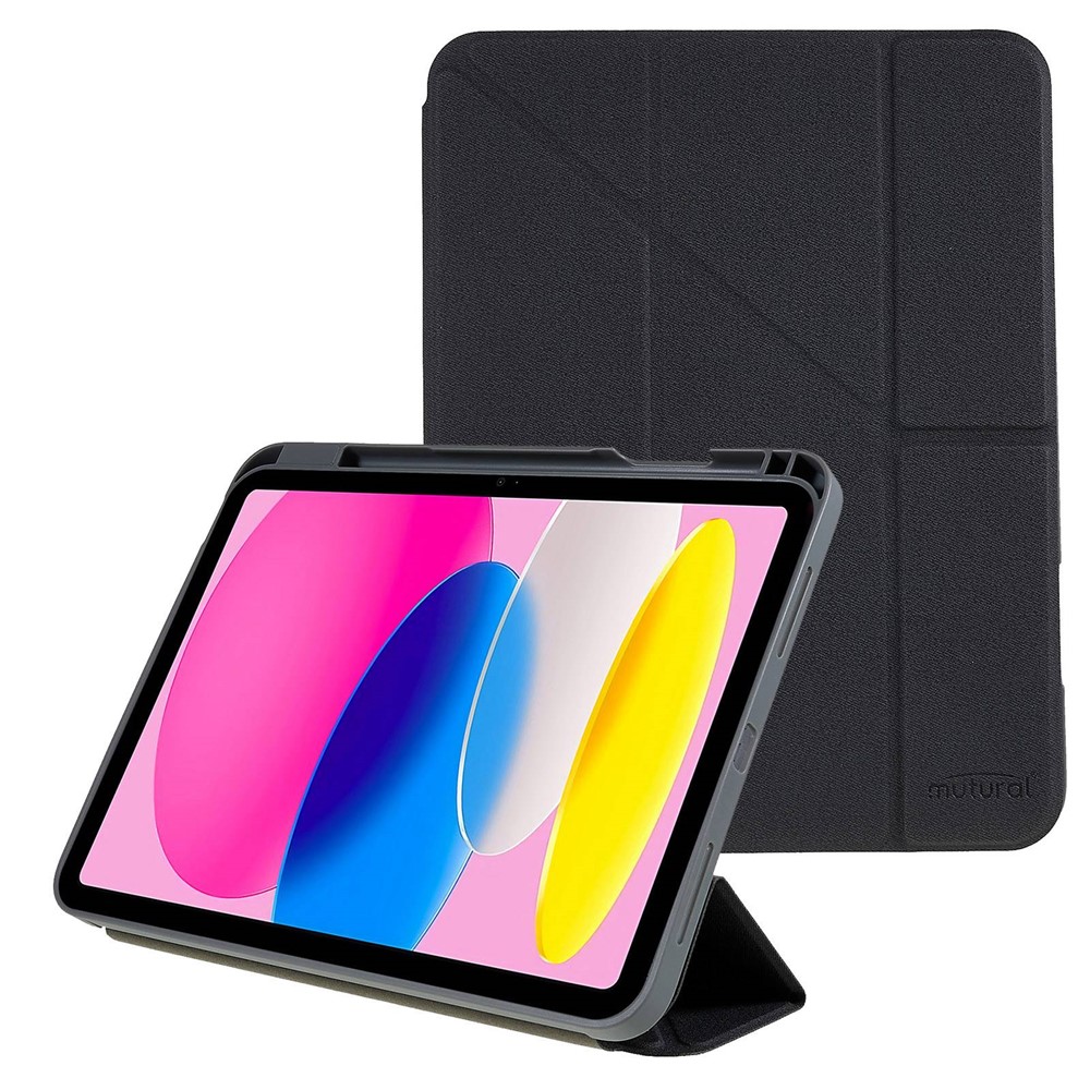 MUTURAL For iPad 10.9 (2022) Protective Case Anti-drop PU Leather Cover with Stand Inner Honeycomb Heat Dissipation TPU Tablet Case - Black-1