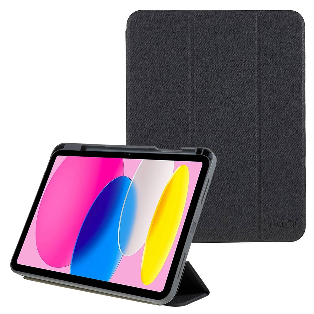 MUTURAL Shockproof Case for iPad 10.9 (2022) PU Leather TPU Case Honeycomb Heat Dissipation Design Tablet Flip Cover with Tri-Fold Stand - Black-1