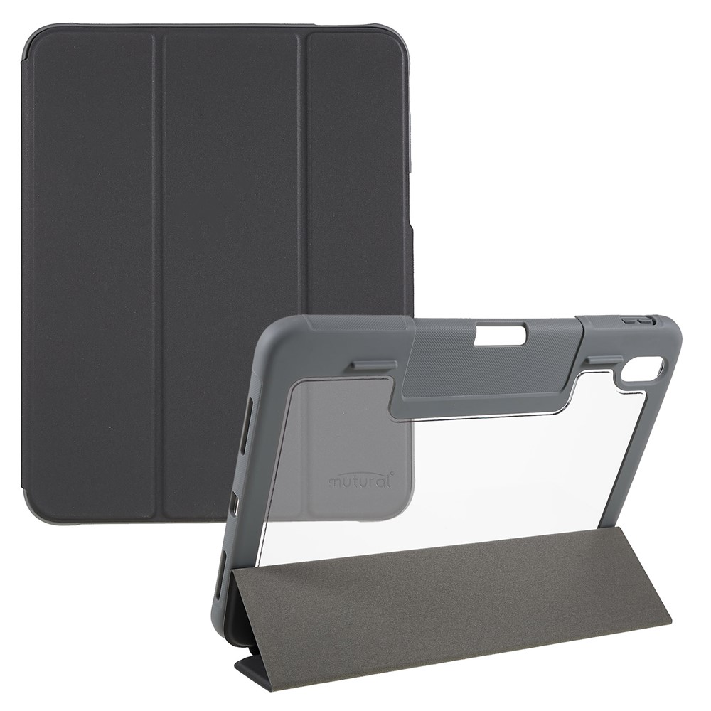 MUTURAL Hard PC TPU Leather Case for iPad 10.9 (2022) Shockproof Folio Flip Cover Anti-Scratch Tablet Case with Tri-Fold Stand - Black-1