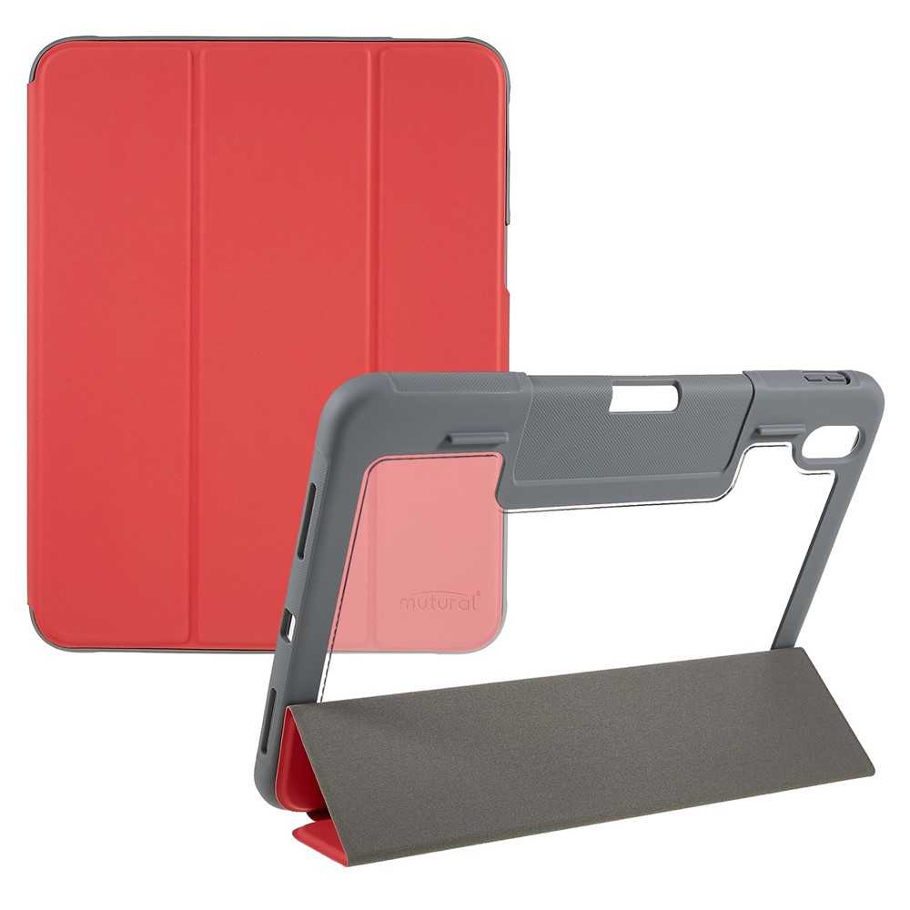 MUTURAL Hard PC TPU Leather Case for iPad (2025) / 10.9 (2022) Shockproof Cover Tablet Case with Tri-Fold Stand - Red