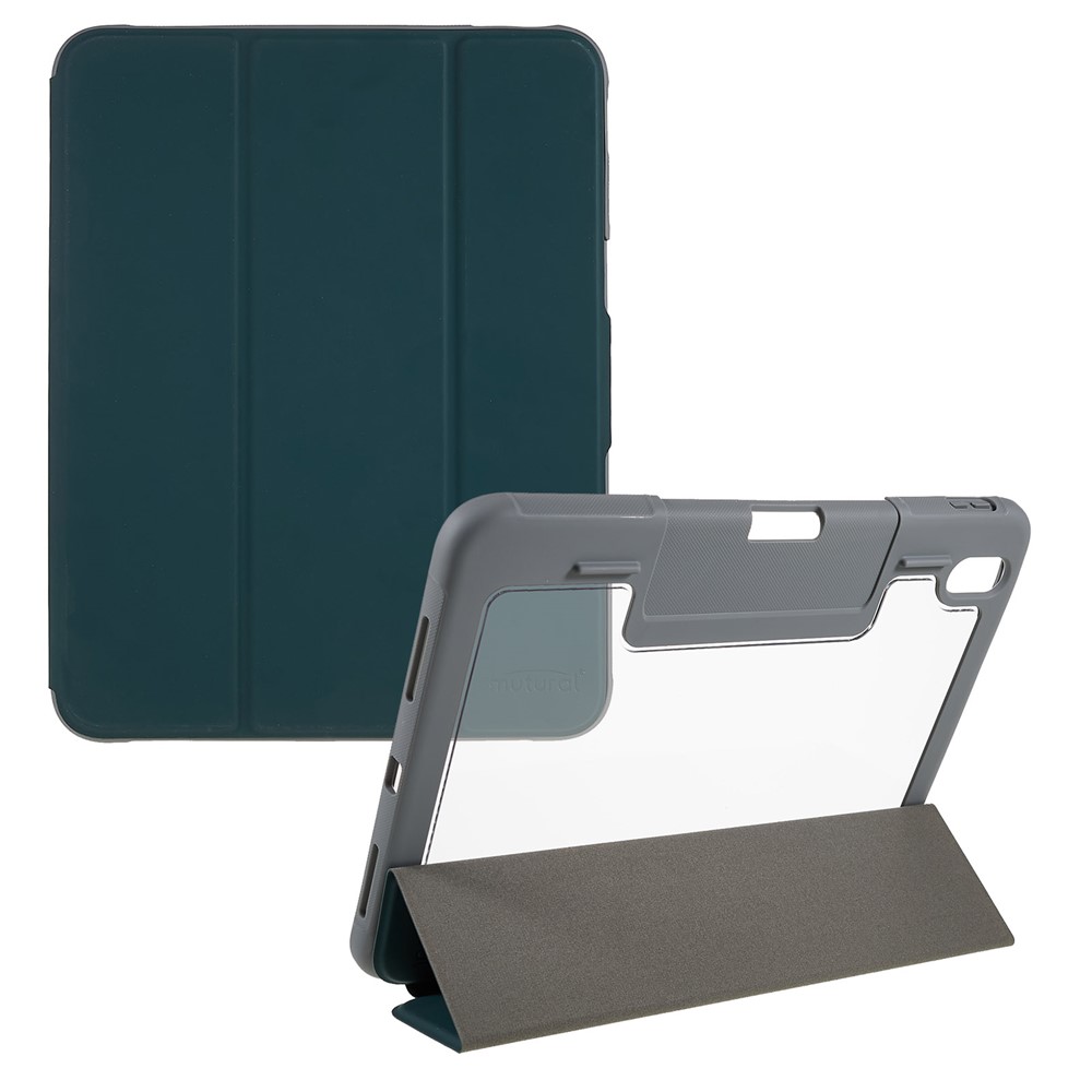 MUTURAL Hard PC TPU Leather Case for iPad (2025) / 10.9 (2022) Shockproof Cover Tablet Case with Tri-Fold Stand - Blackish Green