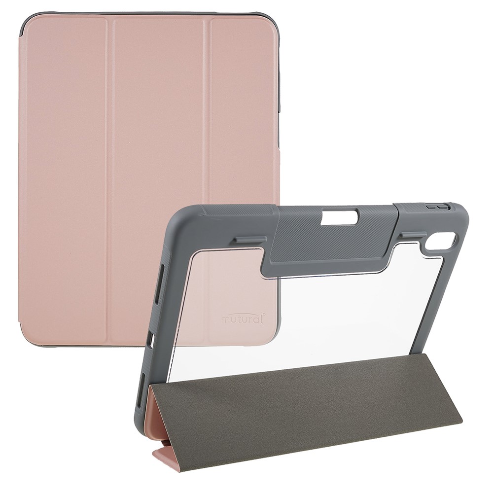 MUTURAL Hard PC TPU Leather Case for iPad (2025) / 10.9 (2022) Shockproof Cover Anti-Scratch Tablet Case with Tri-Fold Stand - Rose Gold