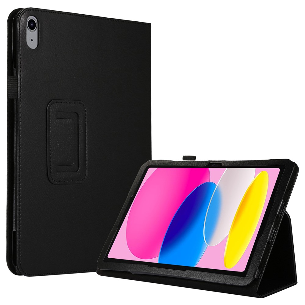 Litchi Texture PU Leather Case for iPad (2025) / 10.9 (2022) Stand Auto Wake / Sleep Protective Tablet Cover - Black