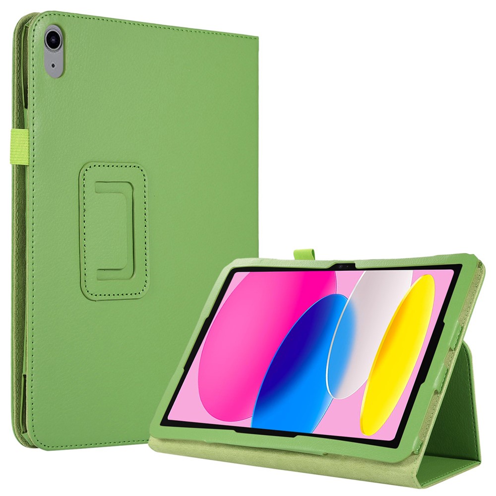Litchi Texture PU Leather Case for iPad (2025) / 10.9 (2022) Stand Auto Wake / Sleep Protective Tablet Cover - Green