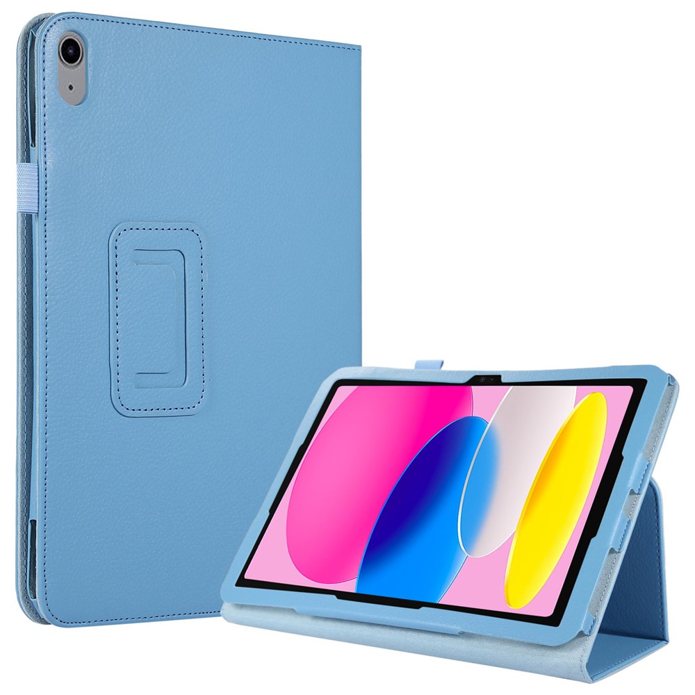 Litchi Texture PU Leather Case for iPad (2025) / 10.9 (2022) Stand Auto Wake / Sleep Protective Tablet Cover - Baby Blue