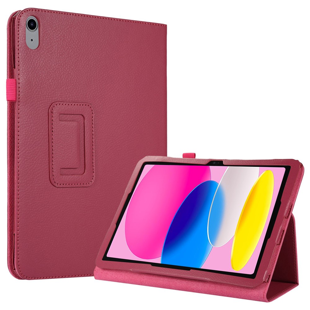 Litchi Texture PU Leather Case for iPad (2025) / 10.9 (2022) Stand Auto Wake / Sleep Protective Tablet Cover - Rose