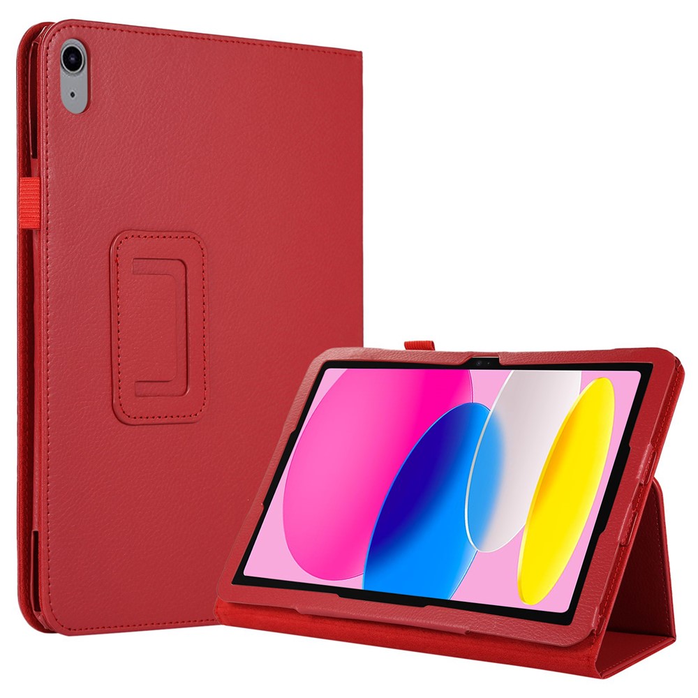 Litchi Texture PU Leather Case for iPad (2025) / 10.9 (2022) Stand Auto Wake / Sleep Protective Tablet Cover - Red