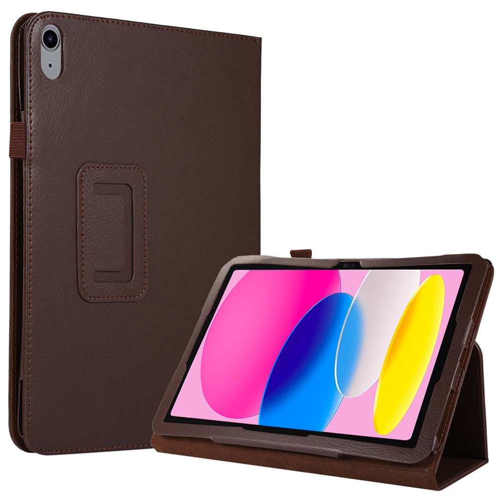 Litchi Texture PU Leather Case for iPad (2025) / 10.9 (2022) Stand Auto Wake / Sleep Protective Tablet Cover - Brown